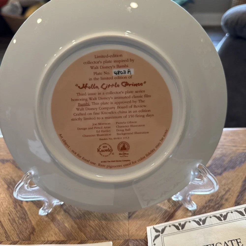 Hello, Little Prince Plate Bambi Walt Disney's Classic Film COA